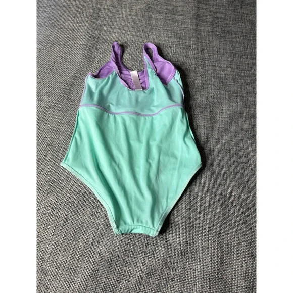 Justice Beach Girls One Piece Swimsuit Purple Mint Ribbed Ruched Halter XL 14/16 - Picture 5 of 6